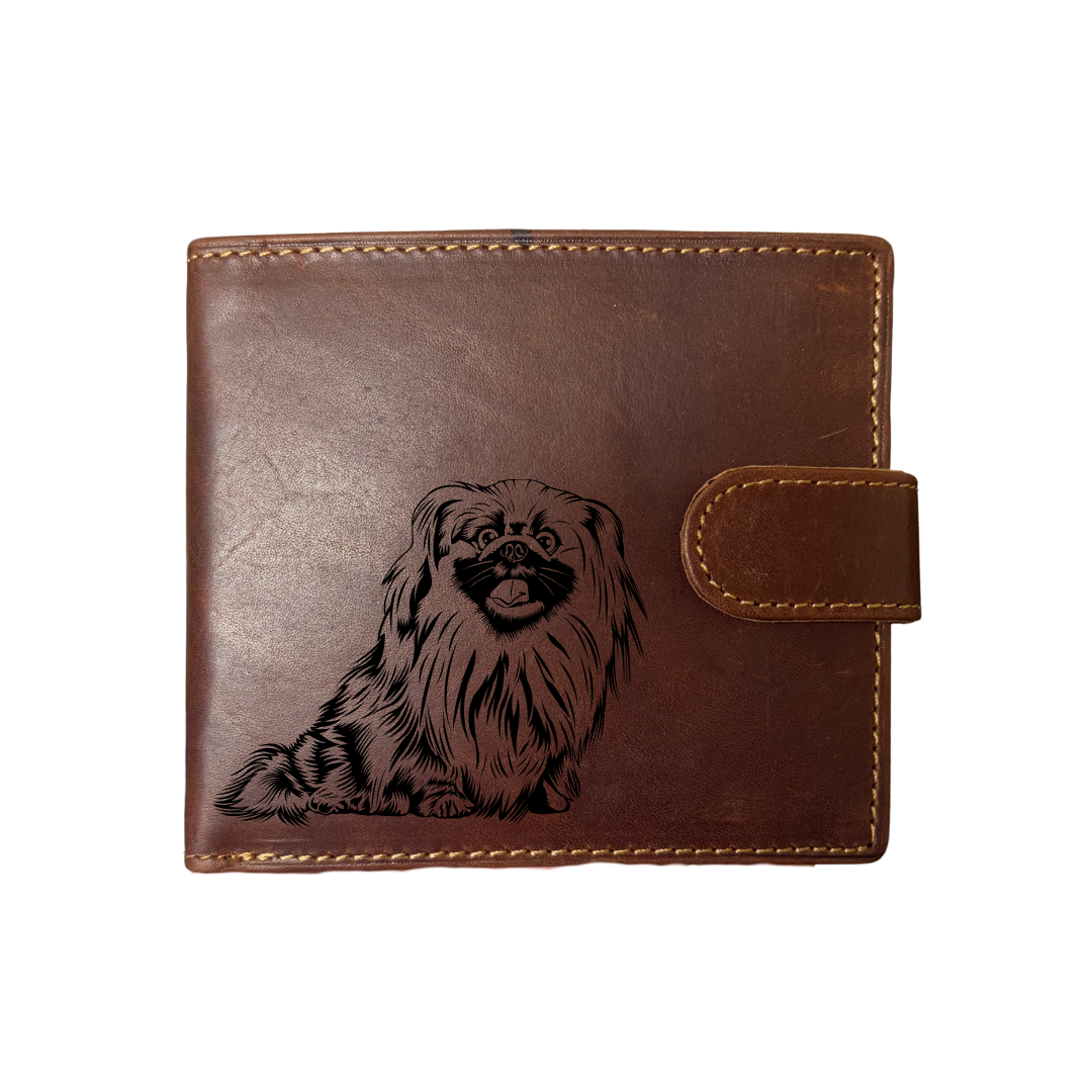 Personalised Pekingese Engraved Dark Tan Genuine Leather Wallet