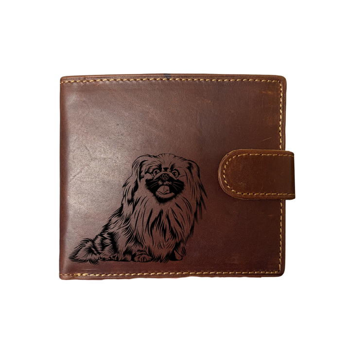 Personalised Pekingese Engraved Dark Tan Genuine Leather Wallet