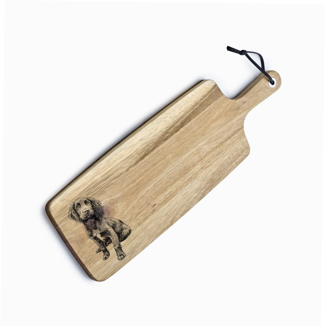 Personalised Working Cocker Spaniel Sitting Engraved Acacia Serving Board