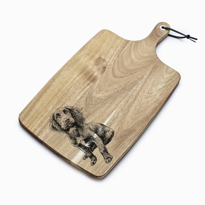Personalised Working Cocker Spaniel Sitting Engraved Acacia Serving Board