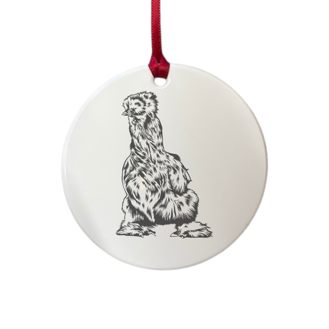 Personalised Silkie Chicken Engraved White Acrylic Decoration