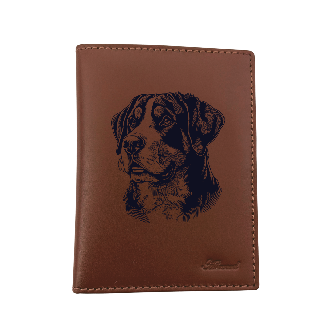 Great Swiss Mountain Dog Face Engraved Leather Passport Cover