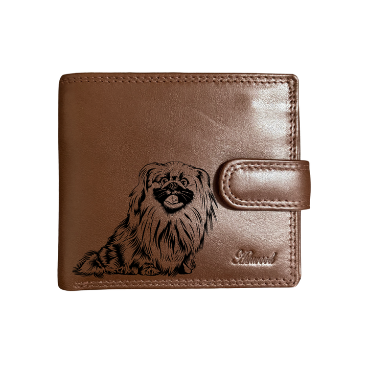 Personalised Pekingese Engraved Dark Tan Genuine Leather Wallet