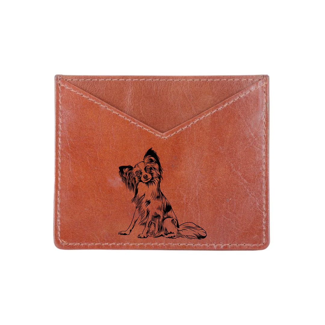 Papillon Sitting Engraved Genuine Leather Cardholder