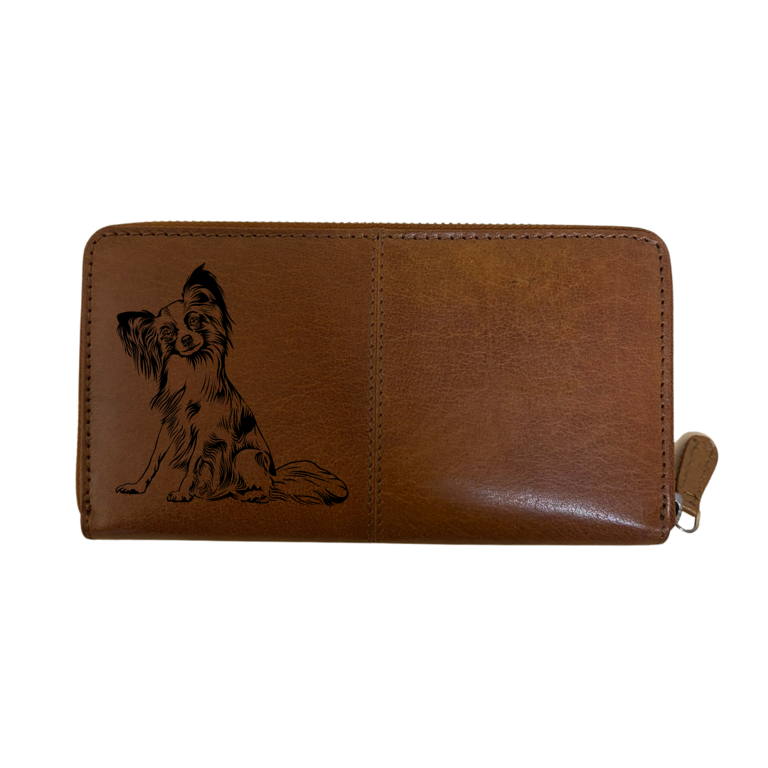 Papillon Sitting Engraved Large Leather Purse