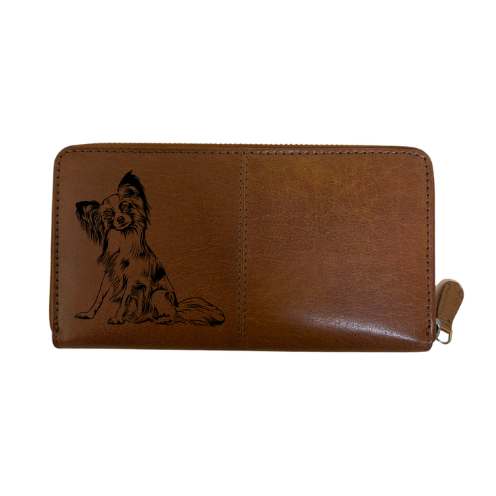 Papillon Sitting Engraved Large Leather Purse