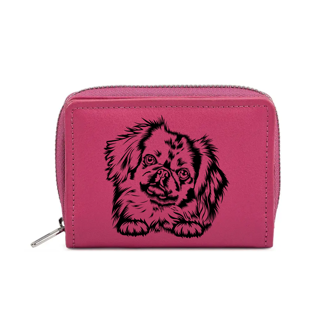 Pekingese Paws Engraved Small Leather Purse (Green/Pink/Blue/Red)