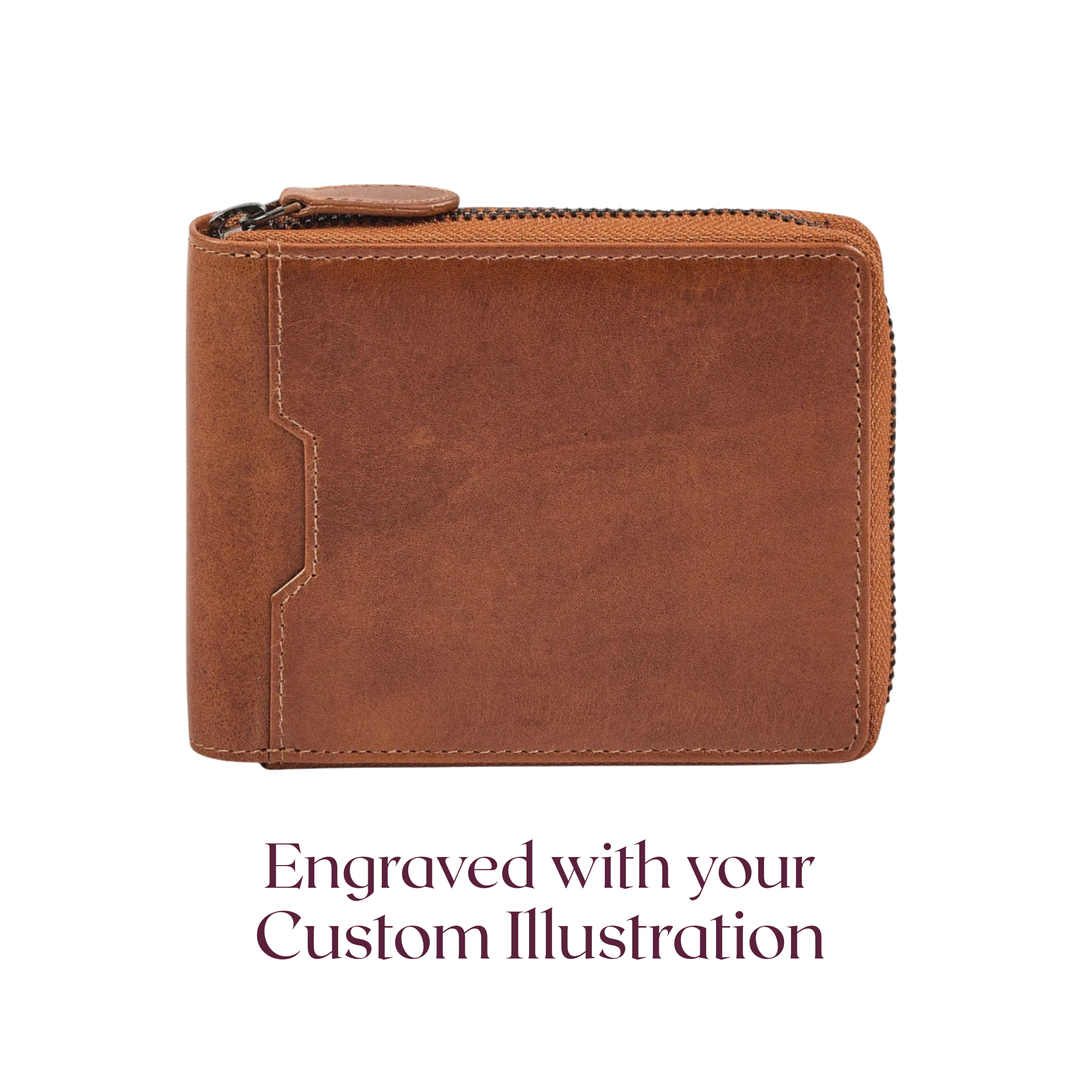 Custom Pet Portrait Engraved Genuine Leather Zip-Around Wallet