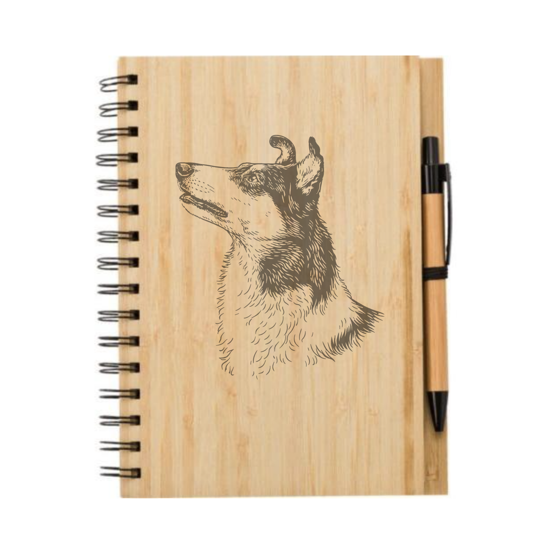 Smooth Collie Face Illustration Engraved Notebook
