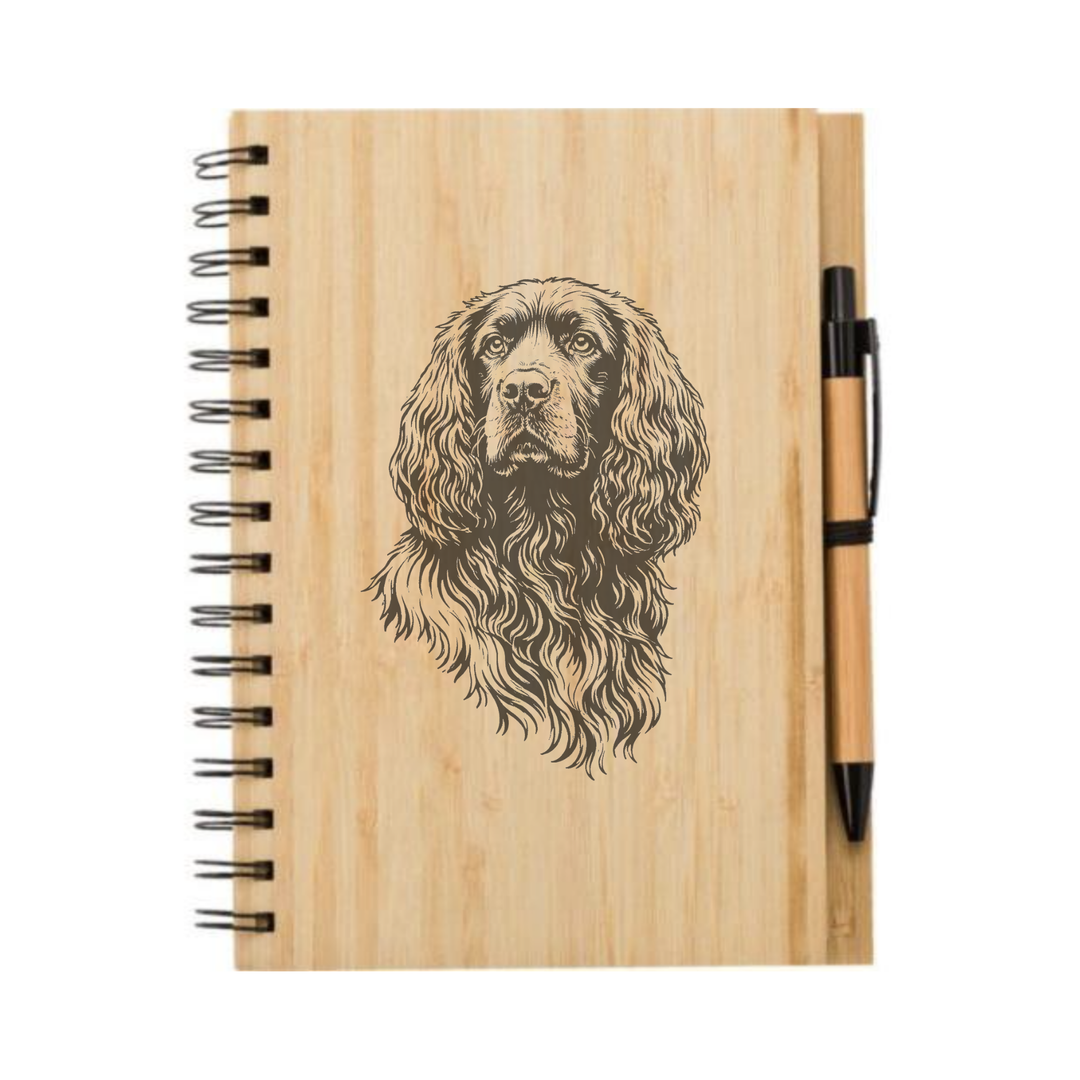 Working Cocker Spaniel Face Illustration Engraved Notebook