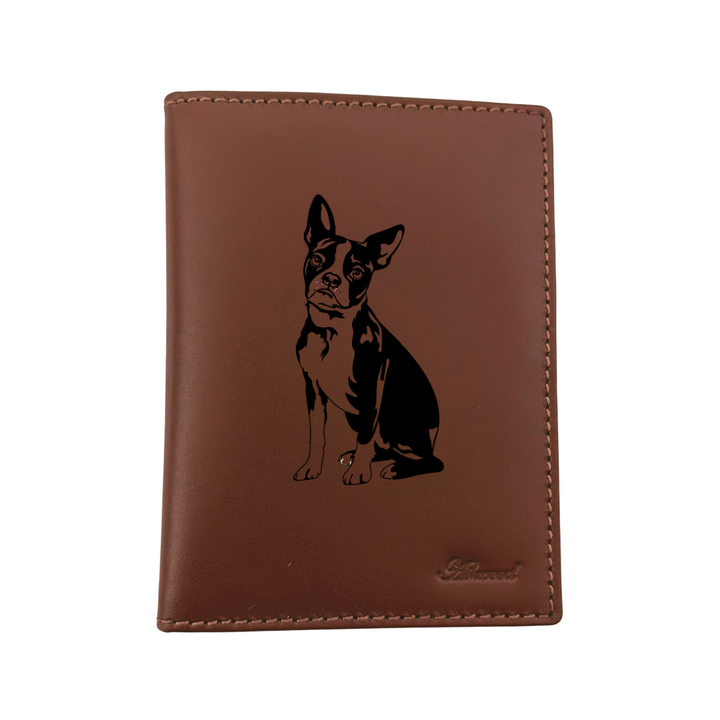 Boston Terrier Engraved Leather Passport Cover