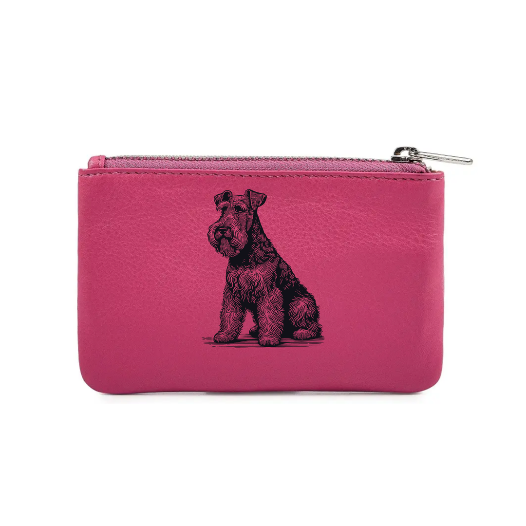 Irish Terrier Sitting Engraved Genuine Leather Coin Purse (Multiple Colour Options)