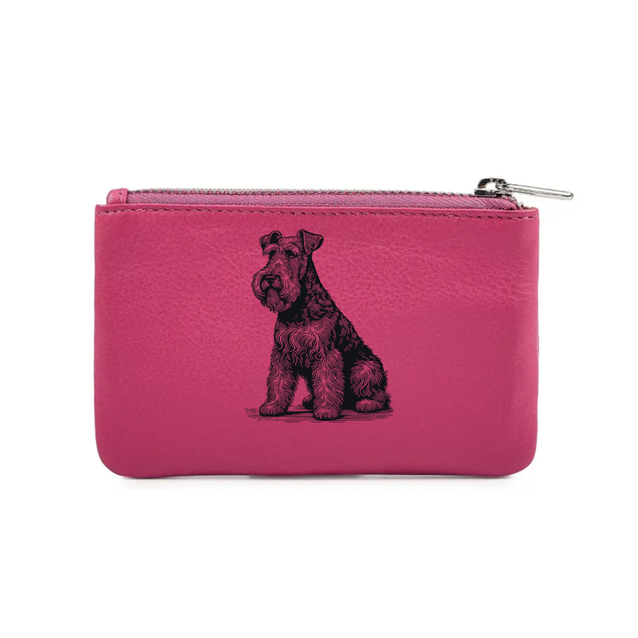 Irish Terrier Sitting Engraved Genuine Leather Coin Purse (Multiple Colour Options)