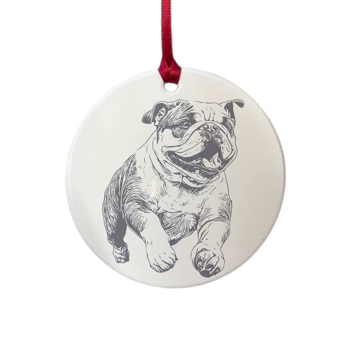 Personalised British Bulldog Running Engraved White Acrylic Decoration