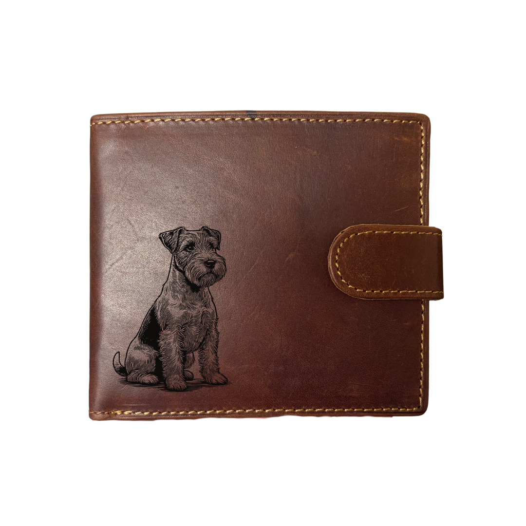 Personalised Jack Russell Terrier Sitting Engraved Dark Tan Genuine Leather Wallet