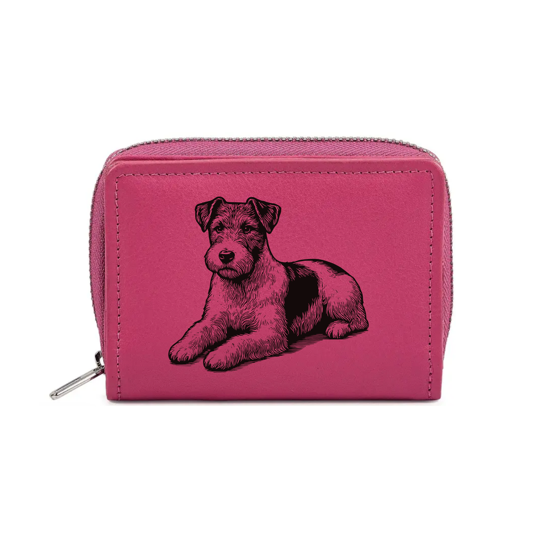 Jack Russell Terrier Lying Down Engraved Small Leather Purse (Green/Pink/Blue/Red)