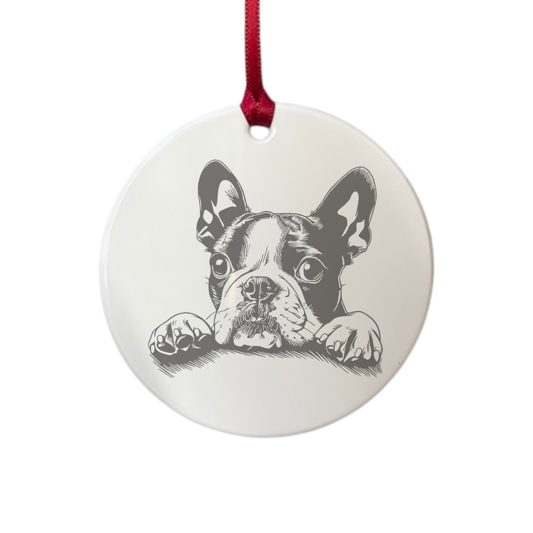 Personalised Boston Terrier Paws Engraved White Acrylic Decoration