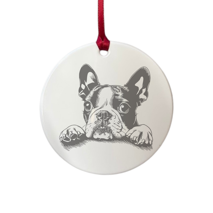 Personalised Boston Terrier Paws Engraved White Acrylic Decoration