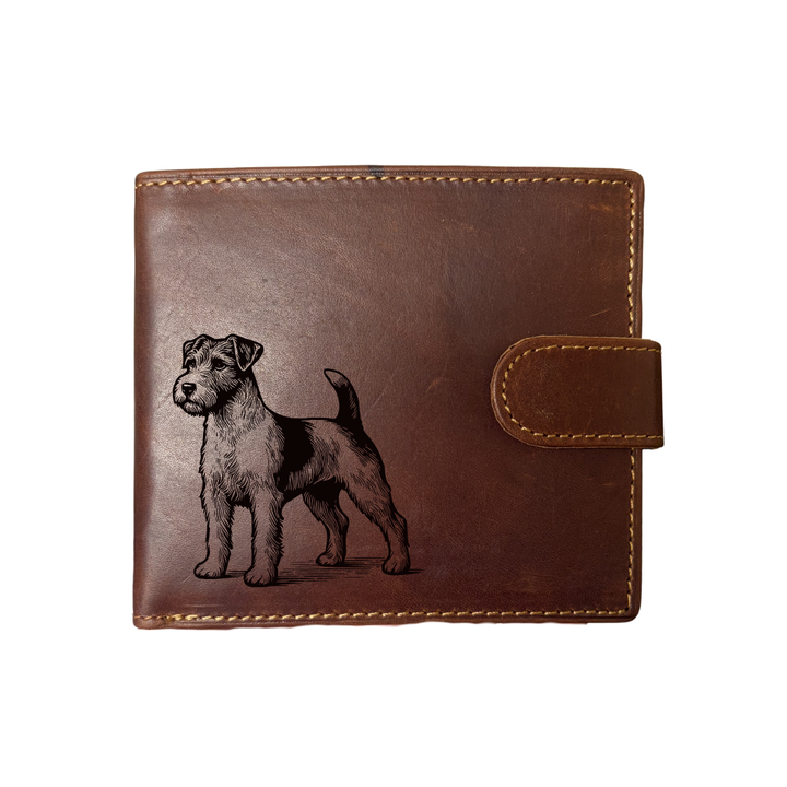 Personalised Jack Russell Terrier Standing Engraved Dark Tan Genuine Leather Wallet