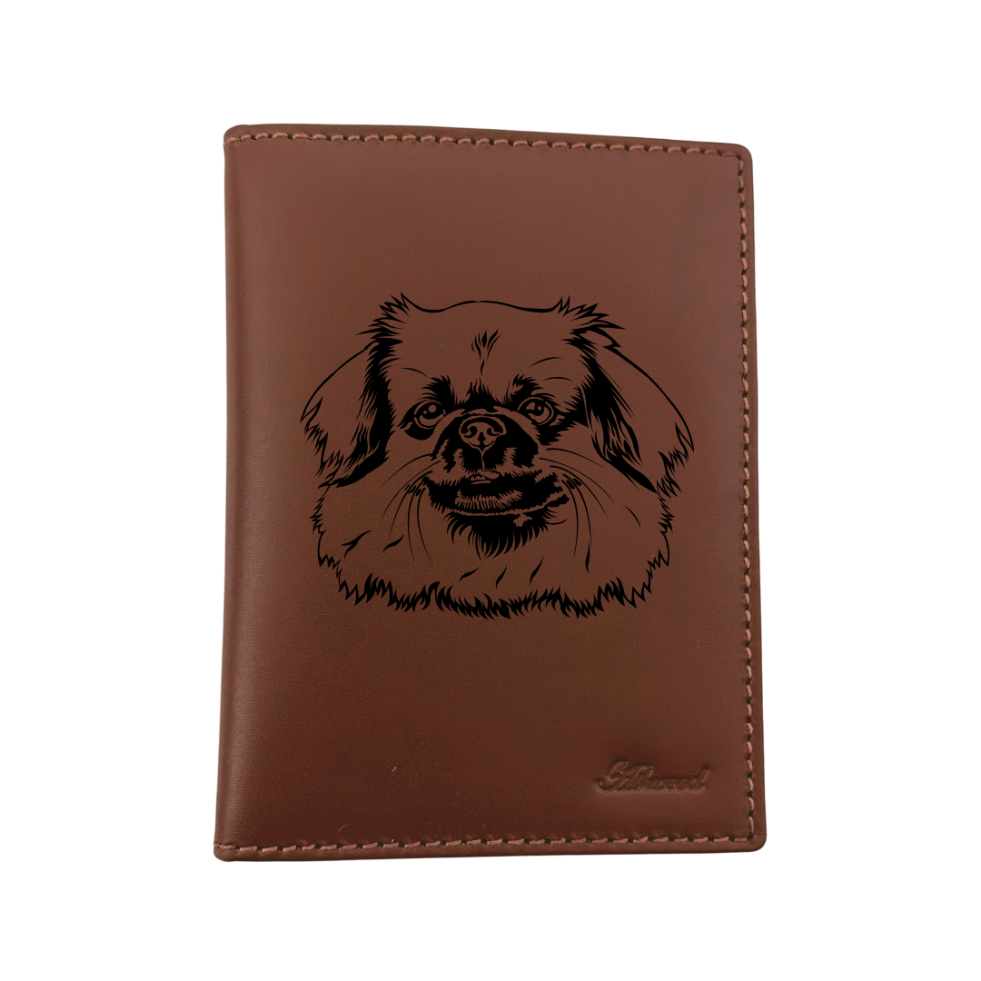 Tibetan Spaniel Face Engraved Leather Passport Cover