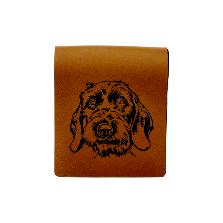 Wire Dachshund Face Engraved Genuine Leather Magnetic Bookmark