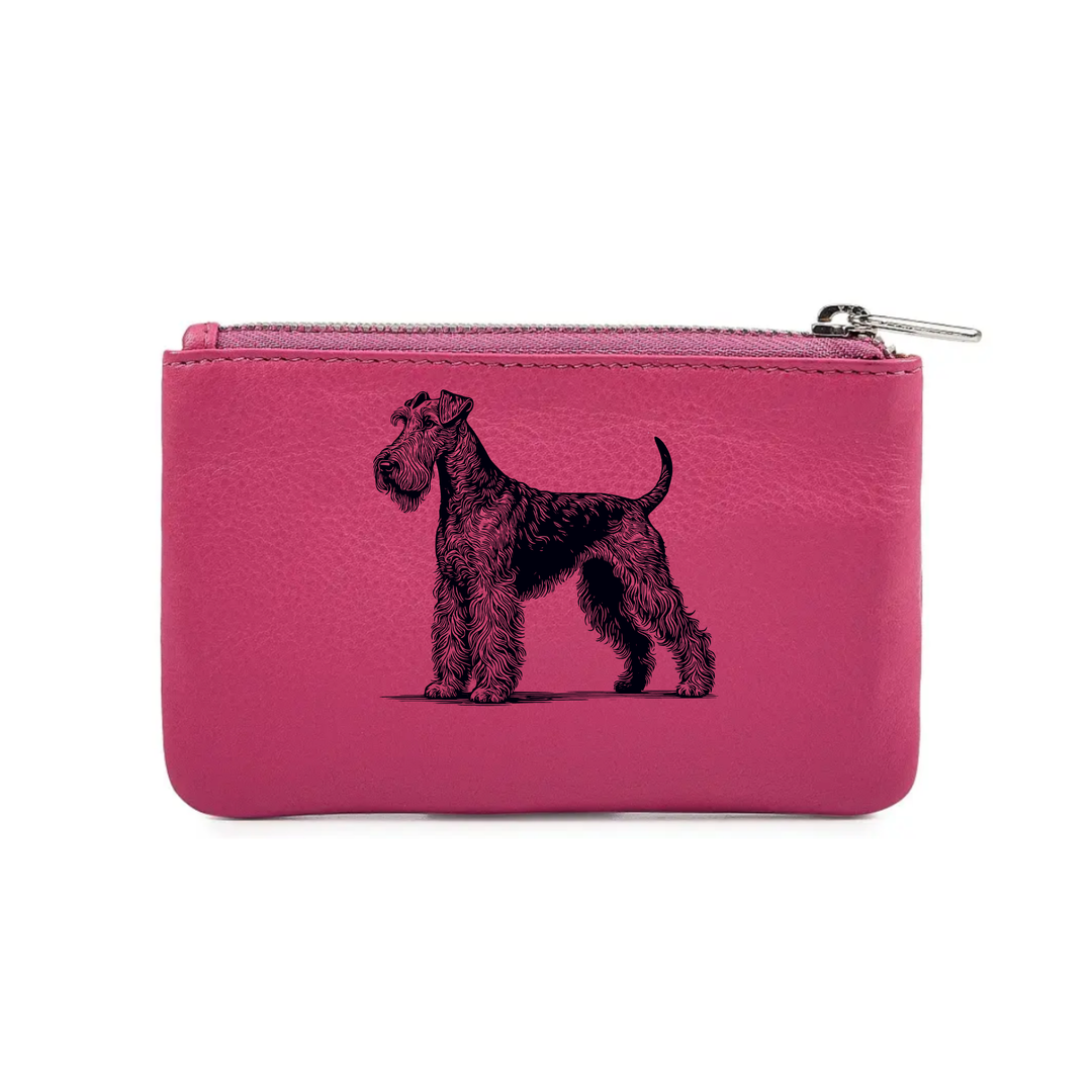 Irish Terrier Standing Engraved Genuine Leather Coin Purse (Multiple Colour Options)