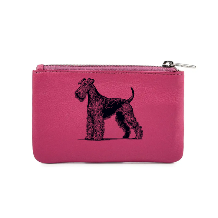 Irish Terrier Standing Engraved Genuine Leather Coin Purse (Multiple Colour Options)