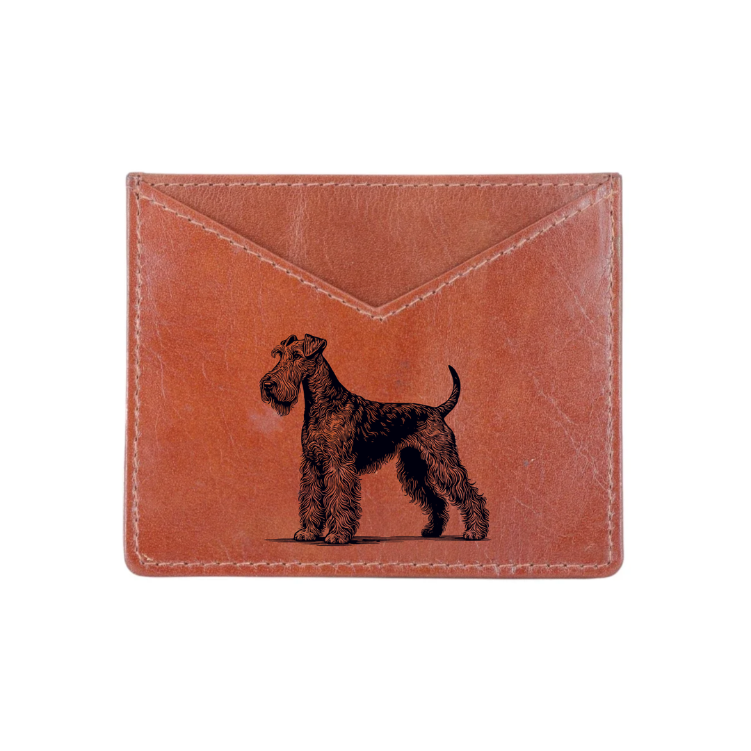 Irish Terrier Standing Engraved Genuine Leather Cardholder