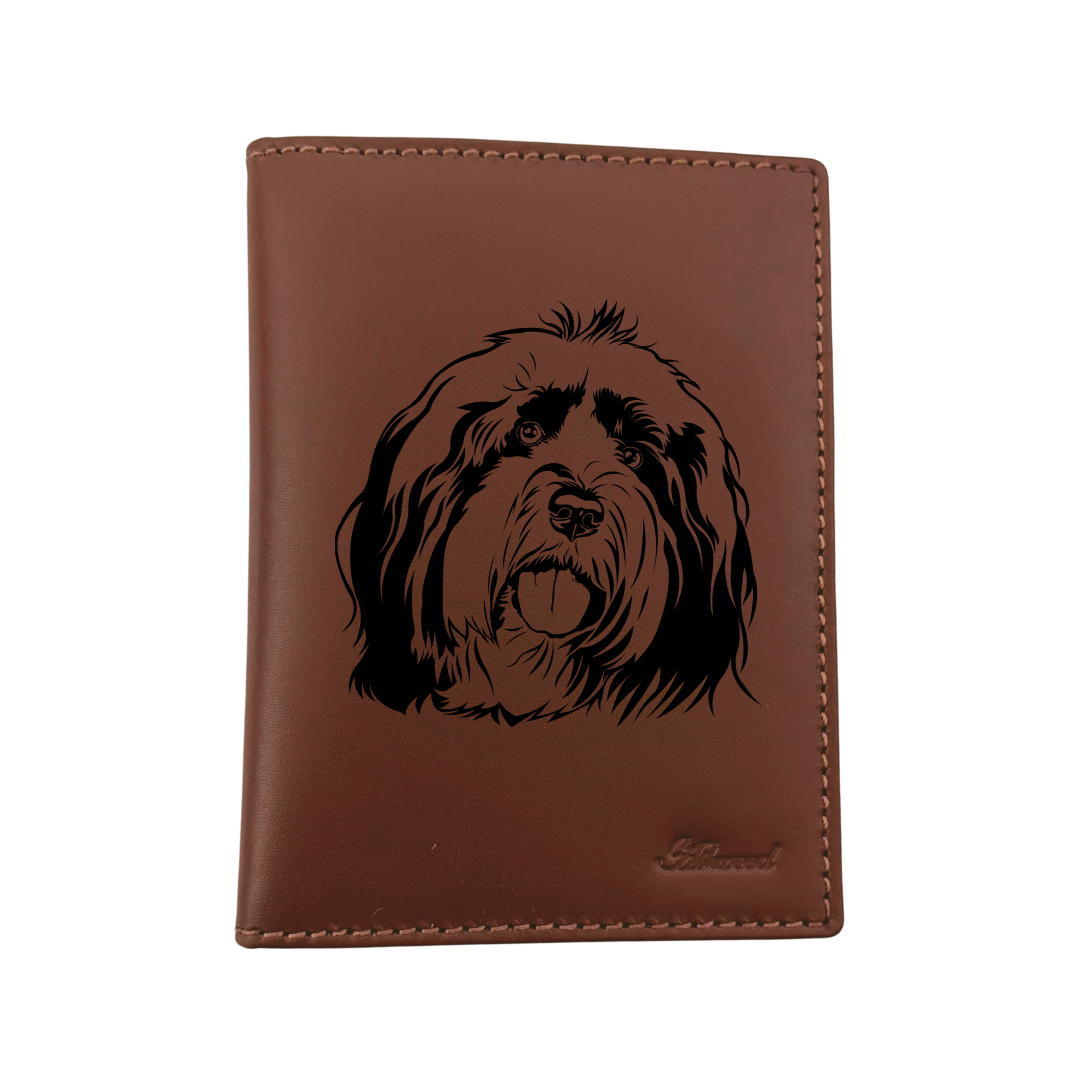 Tibetan Terrier Face Engraved Leather Passport Cover
