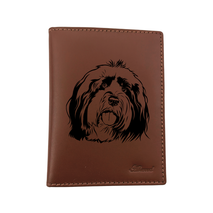 Tibetan Terrier Face Engraved Leather Passport Cover