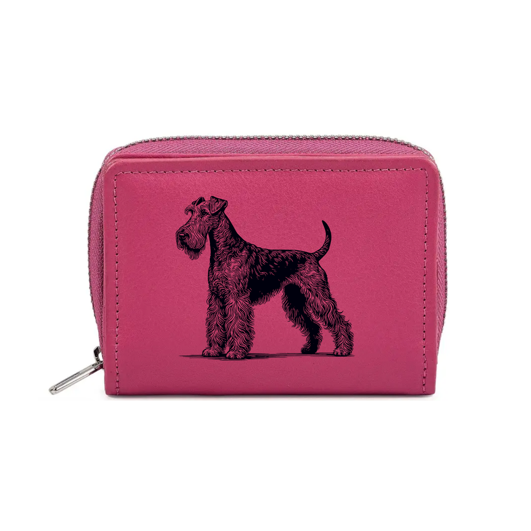 Irish Terrier Standing Engraved Small Leather Purse (Green/Pink/Blue/Red)