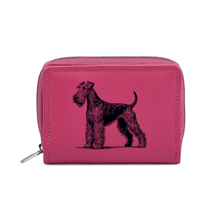 Irish Terrier Standing Engraved Small Leather Purse (Green/Pink/Blue/Red)