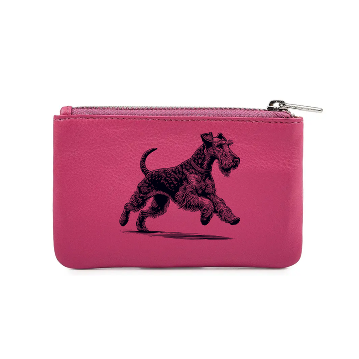 Irish Terrier Running Engraved Genuine Leather Coin Purse (Multiple Colour Options)