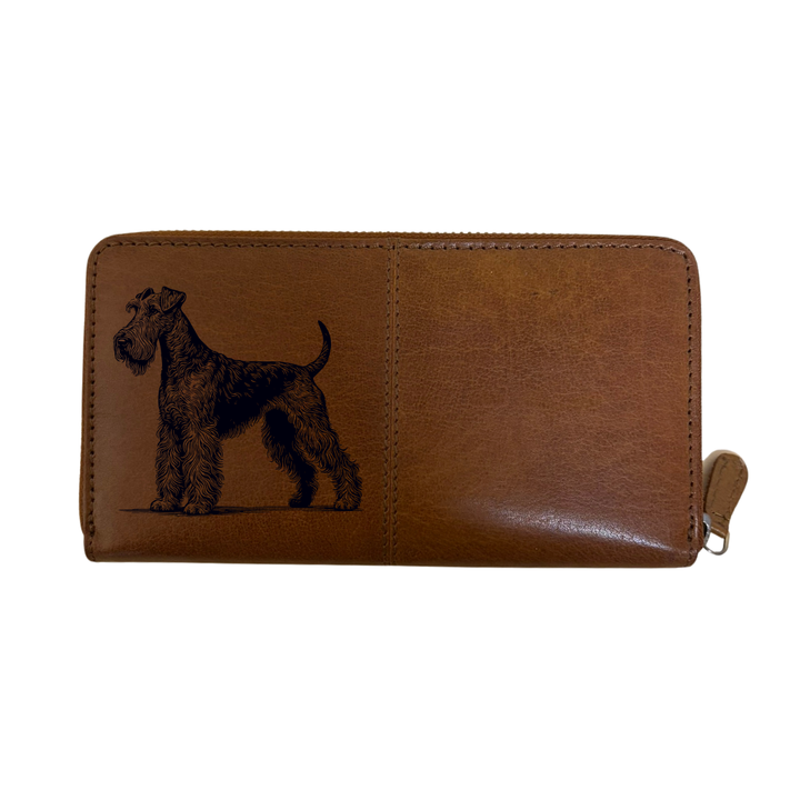 Irish Terrier Standing Engraved Large Leather Purse