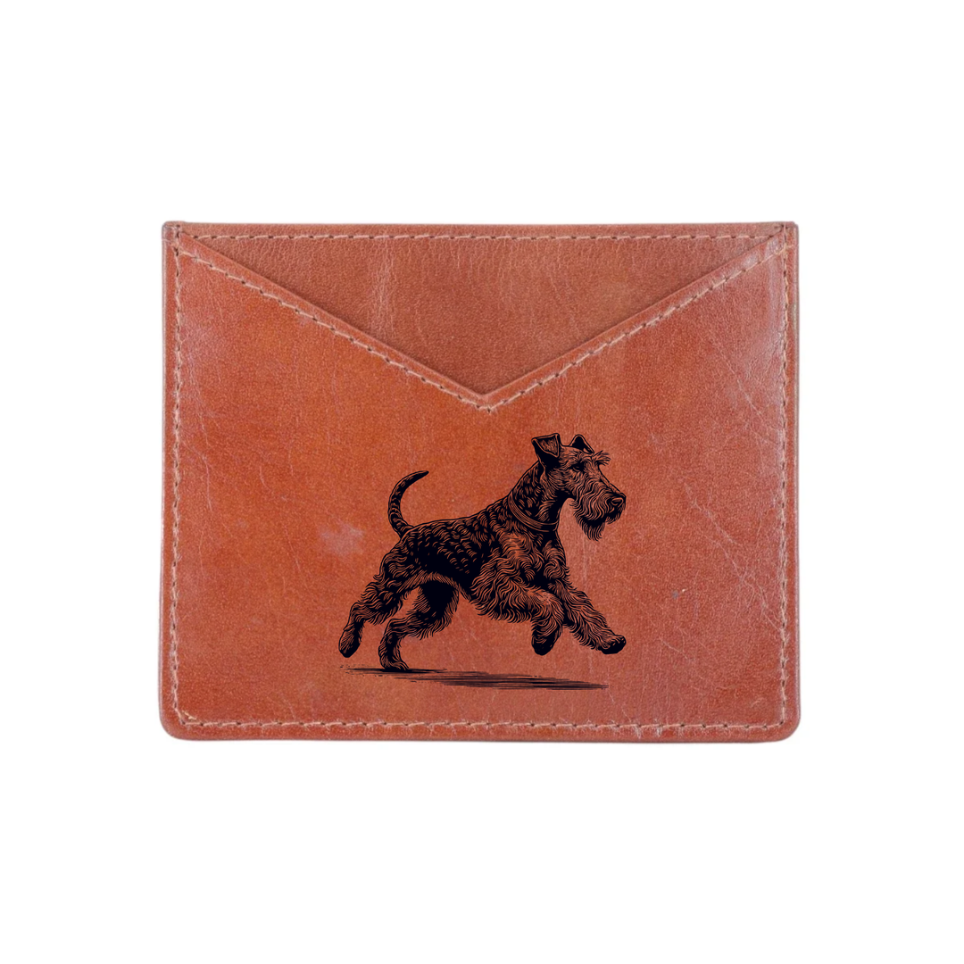 Irish Terrier Running Engraved Genuine Leather Cardholder