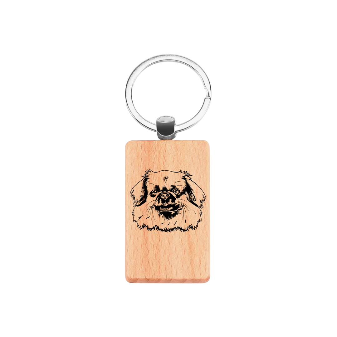 Tibetan Spaniel Face Engraved Rectangle Wooden Keyring