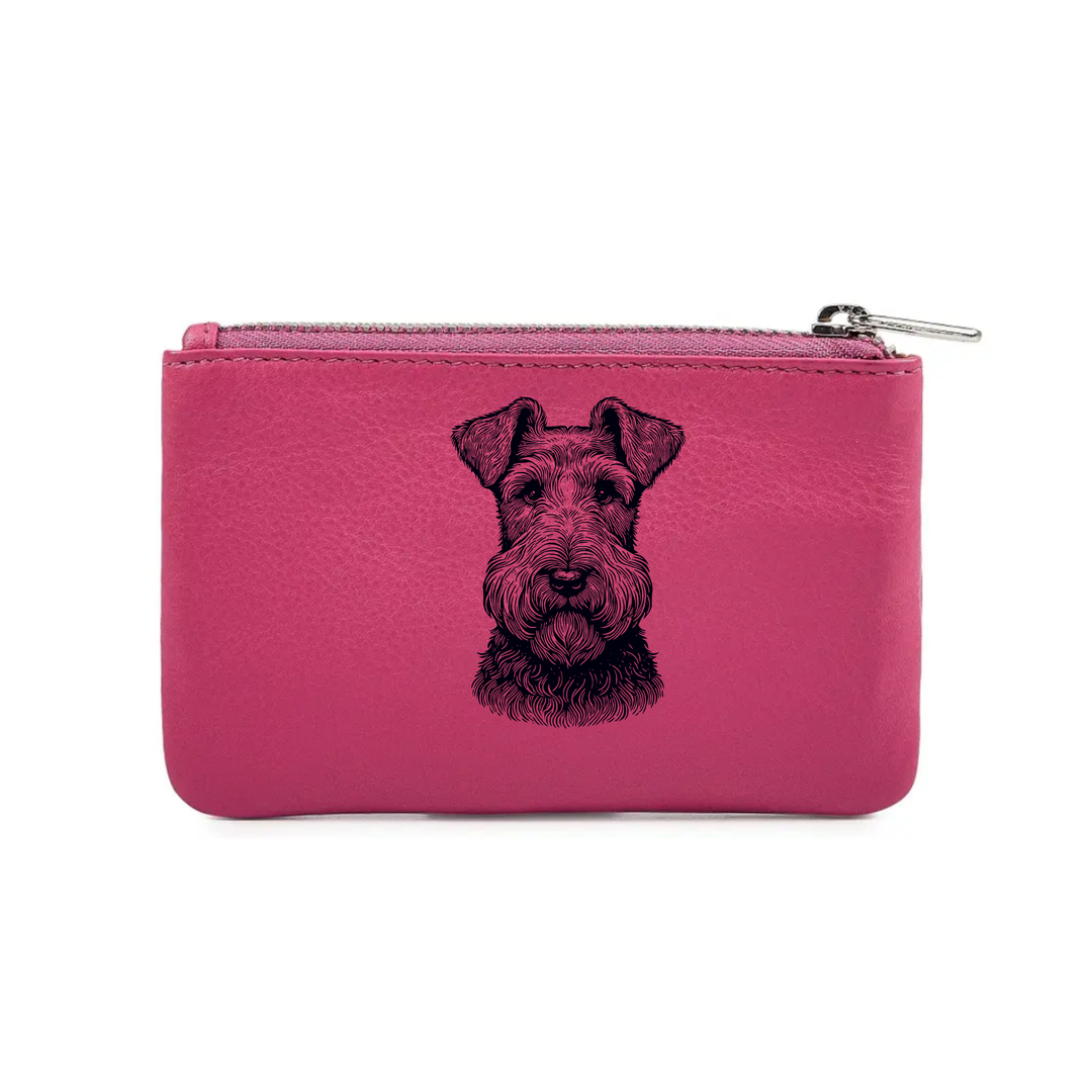 Irish Terrier Face Engraved Genuine Leather Coin Purse (Multiple Colour Options)