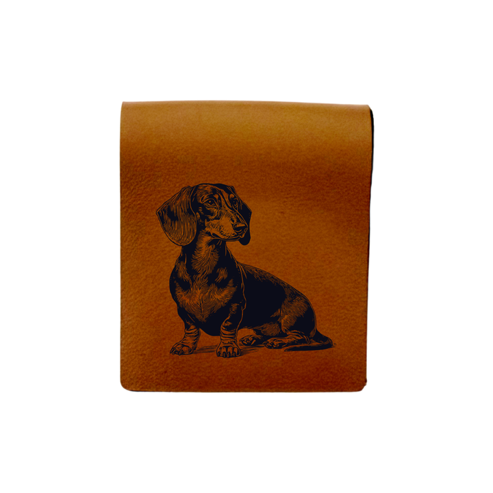 Dachshund Sitting Engraved Genuine Leather Magnetic Bookmark
