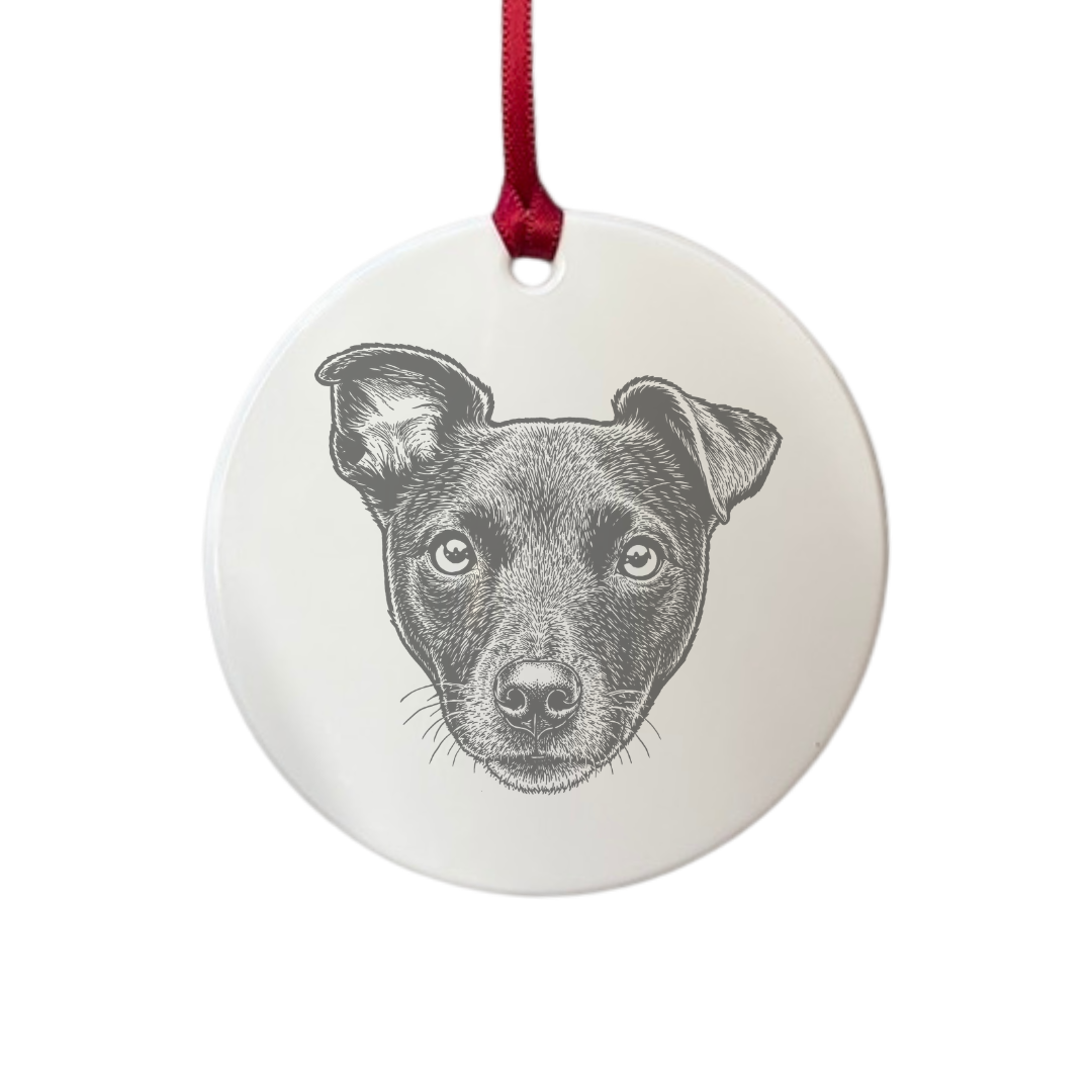 Personalised Patterdale Terrier Face Engraved White Acrylic Decoration