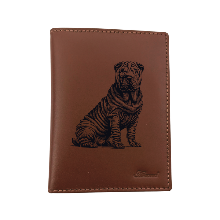 Shar Pei Sitting Engraved Leather Passport Cover