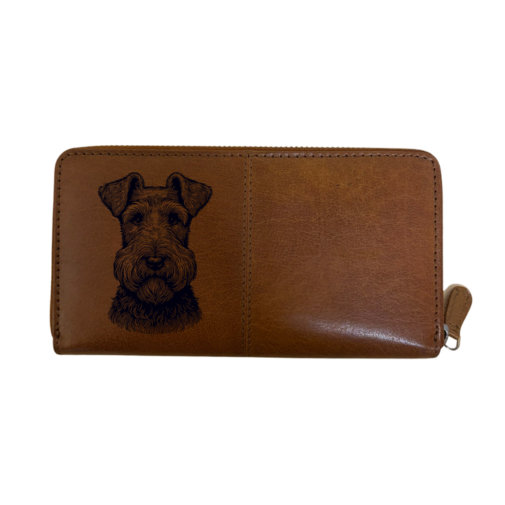 Irish Terrier Face Engraved Large Leather Purse