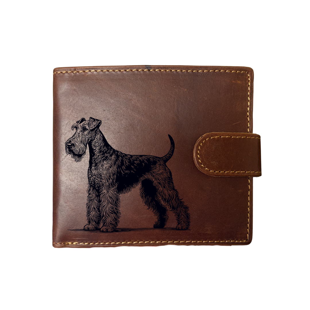Personalised Irish Terrier Standing Engraved Dark Tan Genuine Leather Wallet