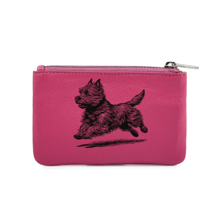 Cairn Terrier Running Engraved Genuine Leather Coin Purse (Multiple Colour Options)