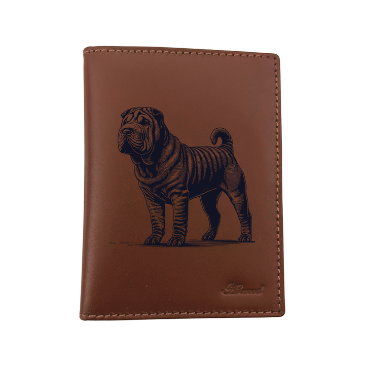 Shar Pei Standing Engraved Leather Passport Cover