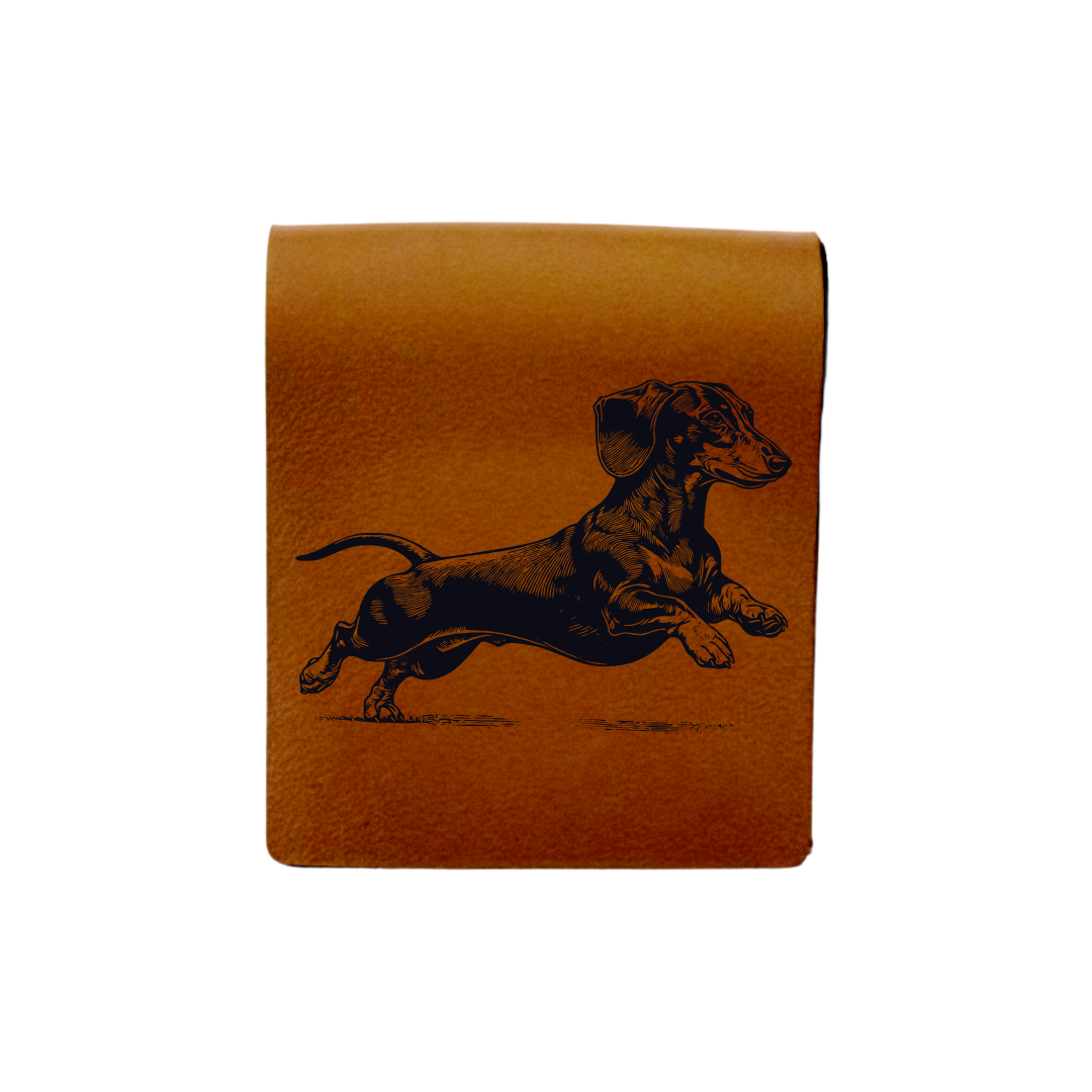 Dachshund Running Engraved Genuine Leather Magnetic Bookmark