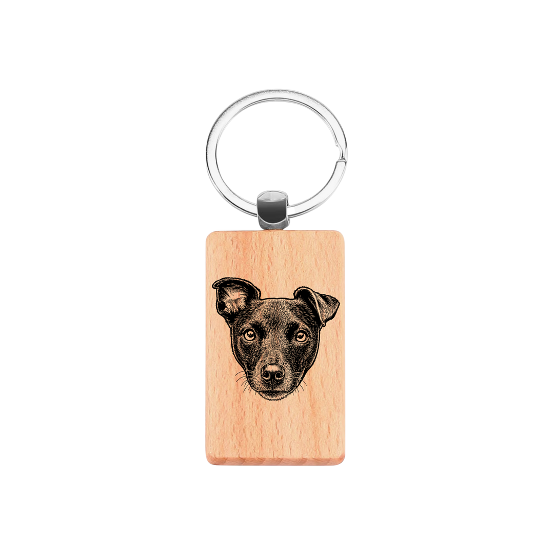 Patterdale Terrier Face Engraved Rectangle Wooden Keyring