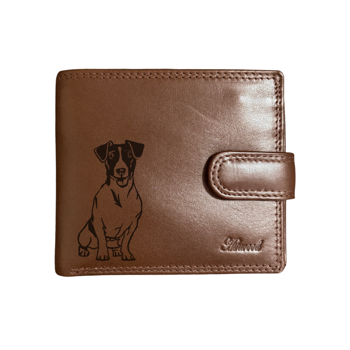 Personalised Smooth Jack Russell Terrier Engraved Dark Tan Genuine Leather Wallet