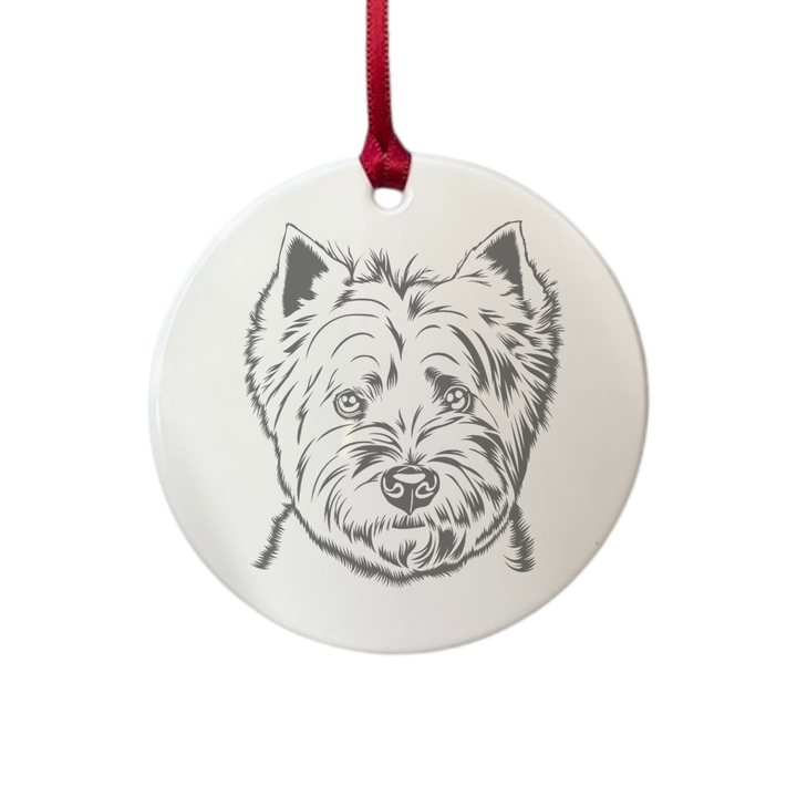 Personalised West Highland White Terrier Face Westie Engraved White Acrylic Decoration