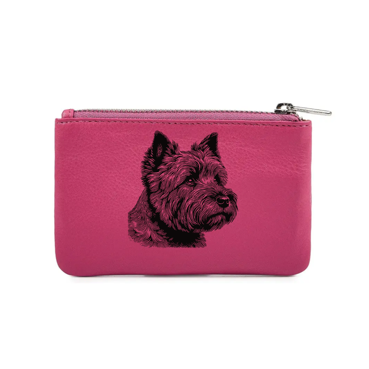 Cairn Terrier Face Engraved Genuine Leather Coin Purse (Multiple Colour Options)