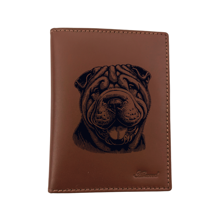 Shar Pei Face Engraved Leather Passport Cover